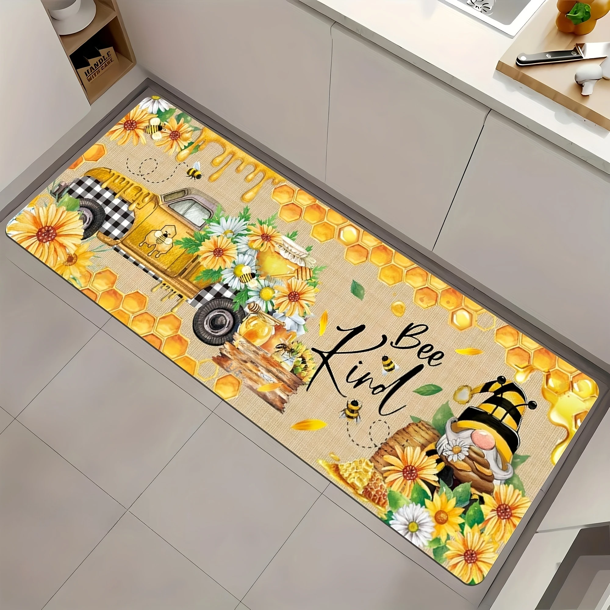 Home Happiness Is A Kitchen Full of Love Sunflower Butterfly Wooden Plank Kitchen Runner Rug  Farmhouse Long Floor Mat