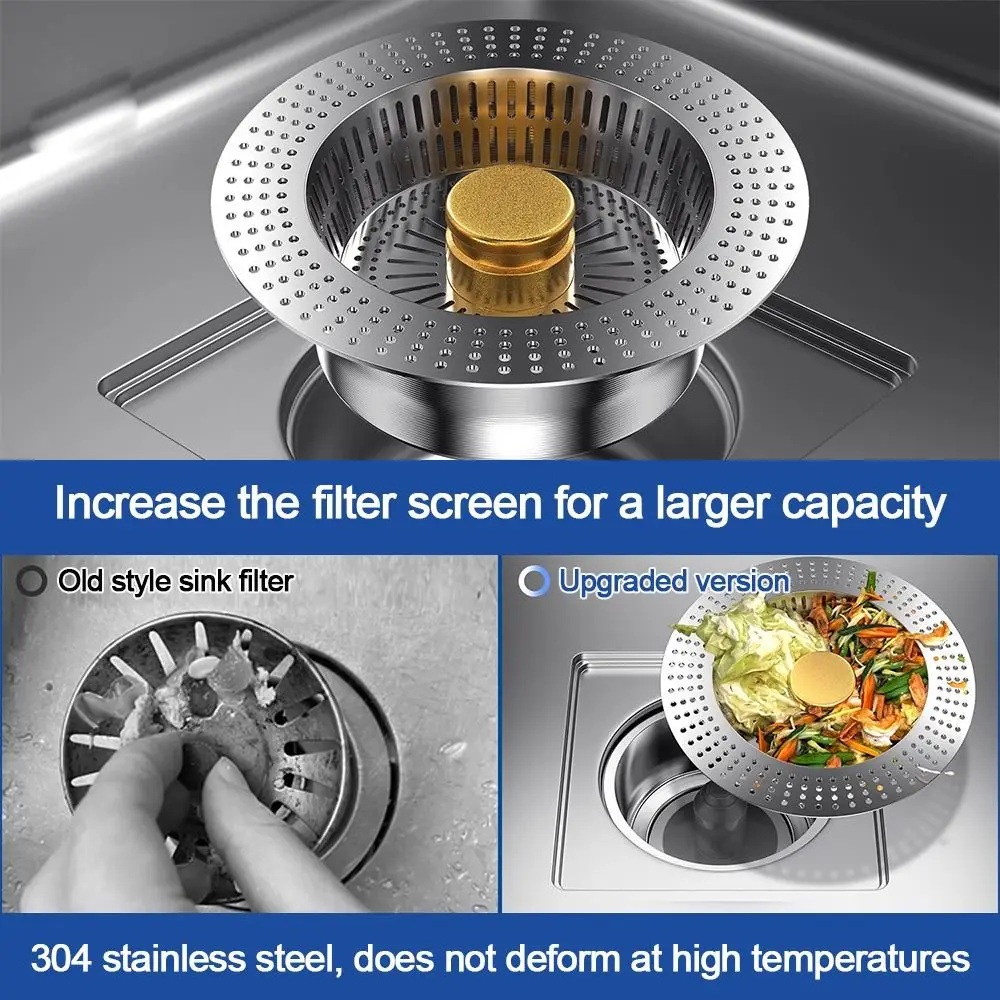 

3 in 1 Kitchen Sink Drain Strainer Anti-Clogging Pop Up Sink Stopper 304 Stainless Steel Premium Sink Strainer for Kitchen