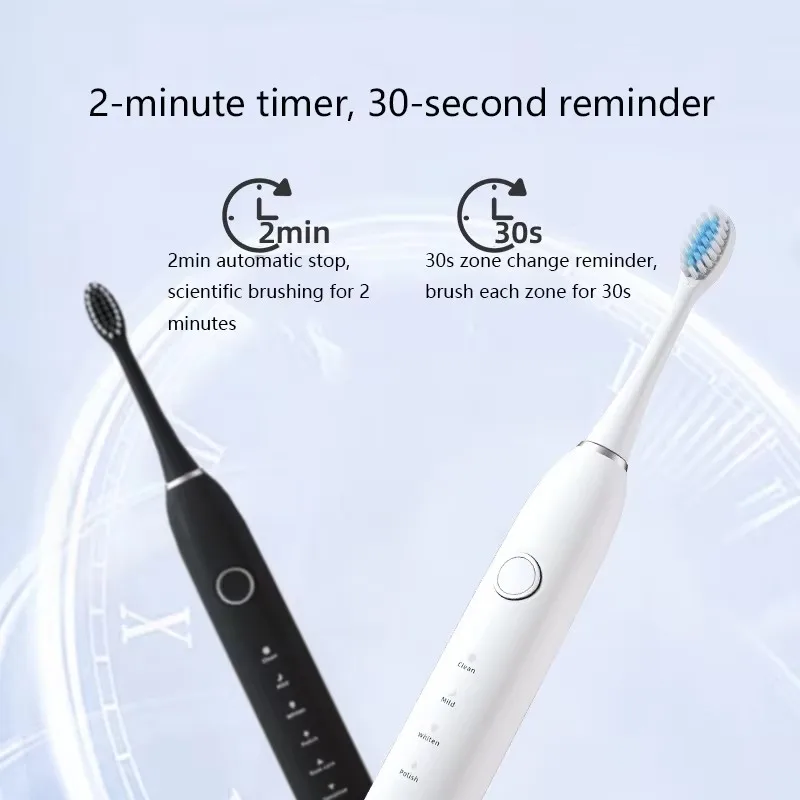 Smart Rechargeable Ultrasonic Electric Toothbrush for Adults Whitening Teeth Cleaner IPX7 Waterproof Soft Bristles Tooth Brush