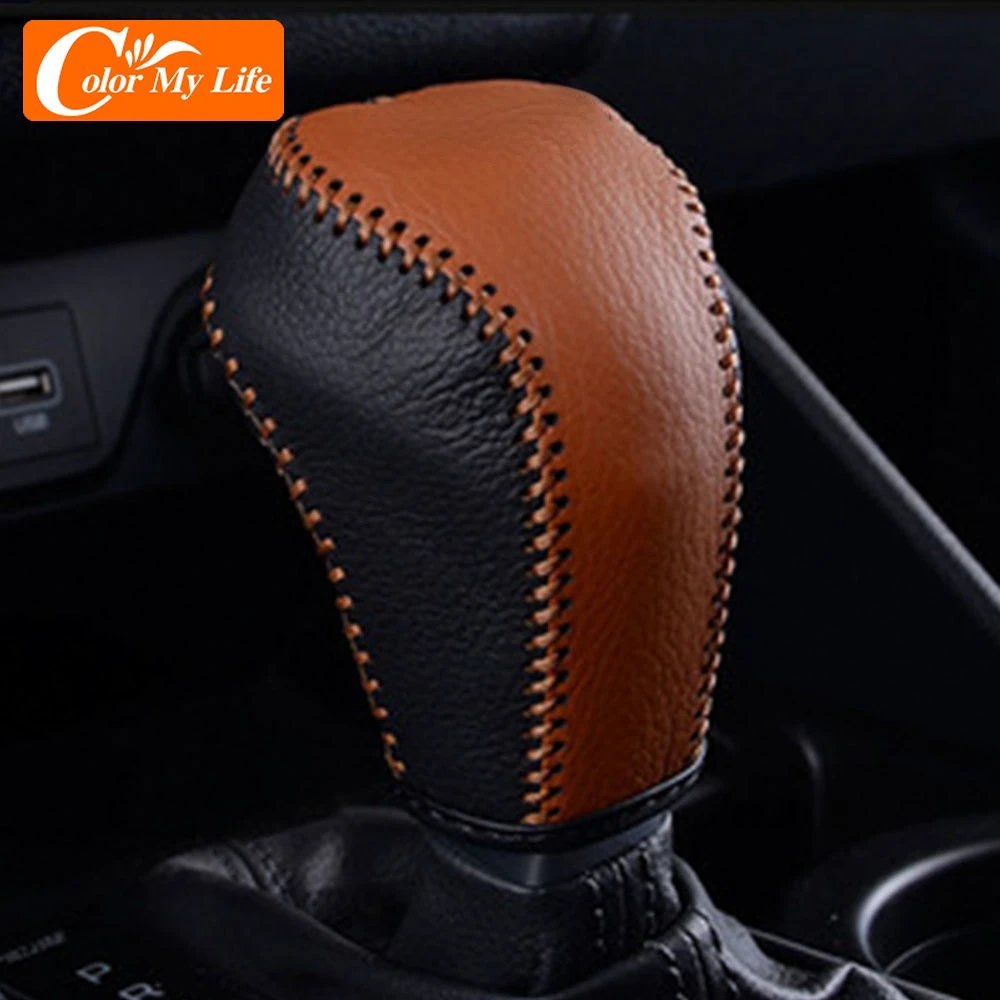 

AT Leather Gear Head Shift Knob Cover for Hyundai Tucson 2015 - 2018 Car Gear Shift Collars Interior Accessories