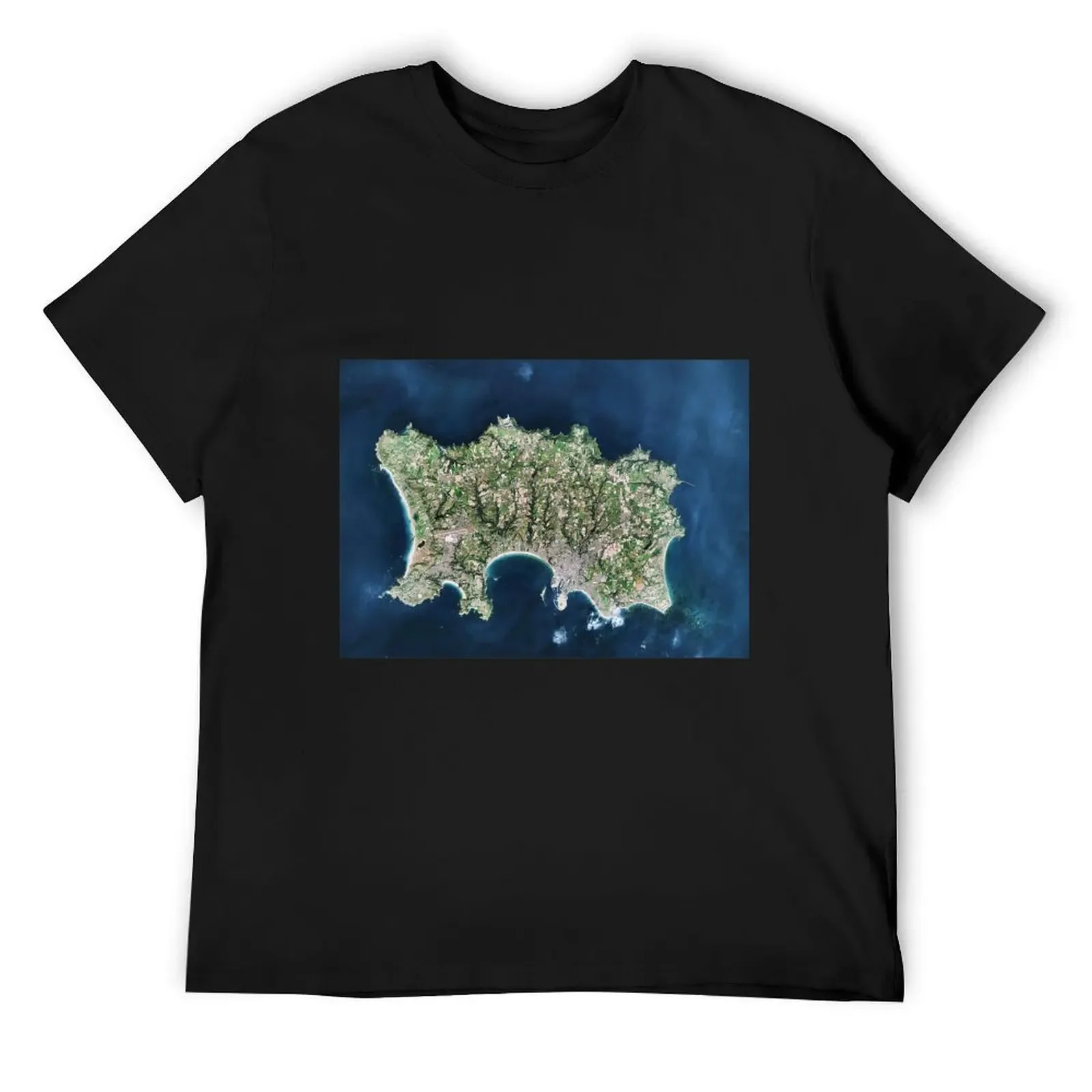 Island of Jersey in 2013, satellite image (C048/4943) T-Shirt basketball graphic tees man clothes plain black t shirts men