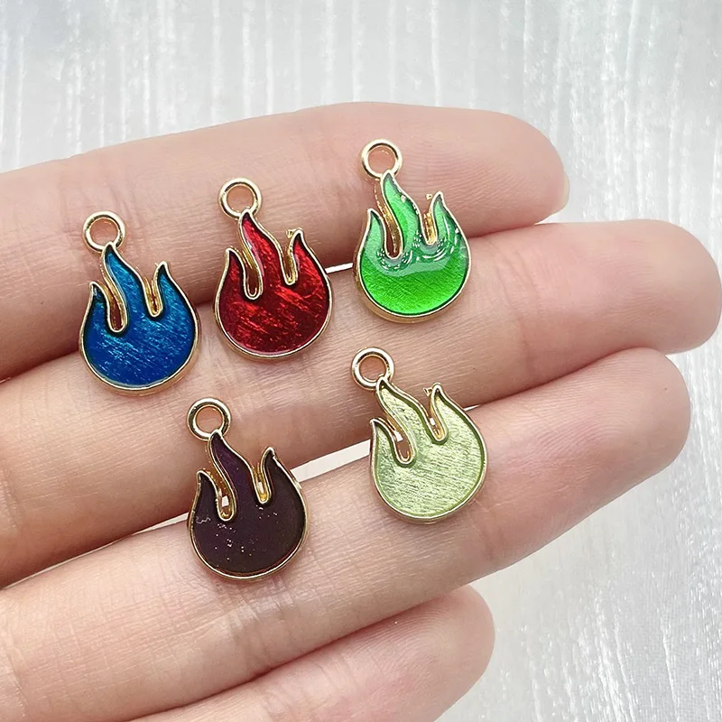 20 sztuk 10*16mm Mini kolorowe emalia płomień ogień zawieszki Charms dla tworzenie biżuterii DIY naszyjniki bransoletki kolczyki akcesoria