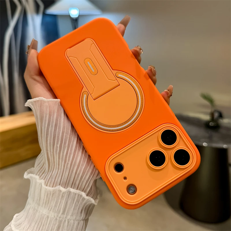 Luxury Fold Stand Holder Magnetic For Magsafe Matte Case For iPhone 17 16 15 14 13 12 11 18 Pro Max Plus Big Window Bumper Cover