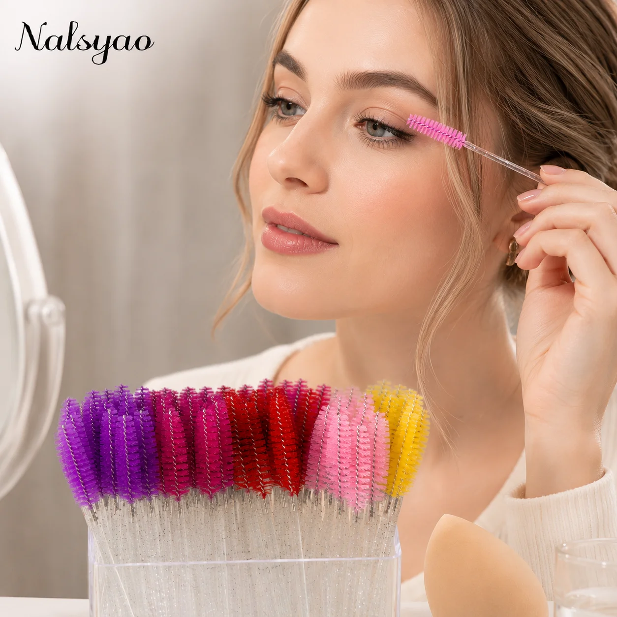 50pcs Disposable Eyelash Brushes Crystal Mascara Wands Glitter Lash Comb Spoolies Micro Makeup Applicators