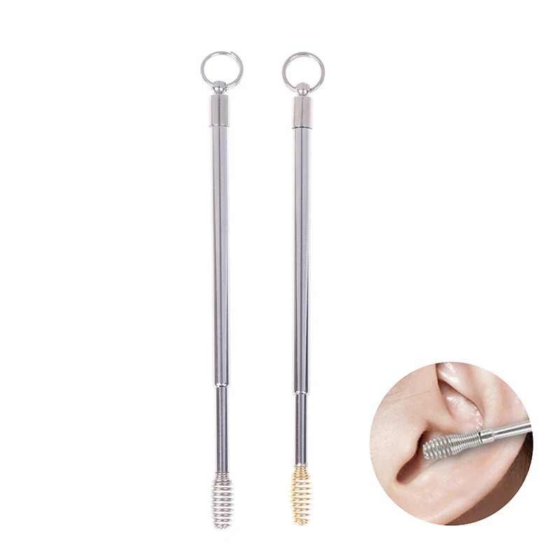 1PCPortable Spring Scalable Brass EarSpoon Ear Wax Remover Curette Mini Ear Cleanning Tool Keychain Pendant Reusable Ear Cleaner - Image 3