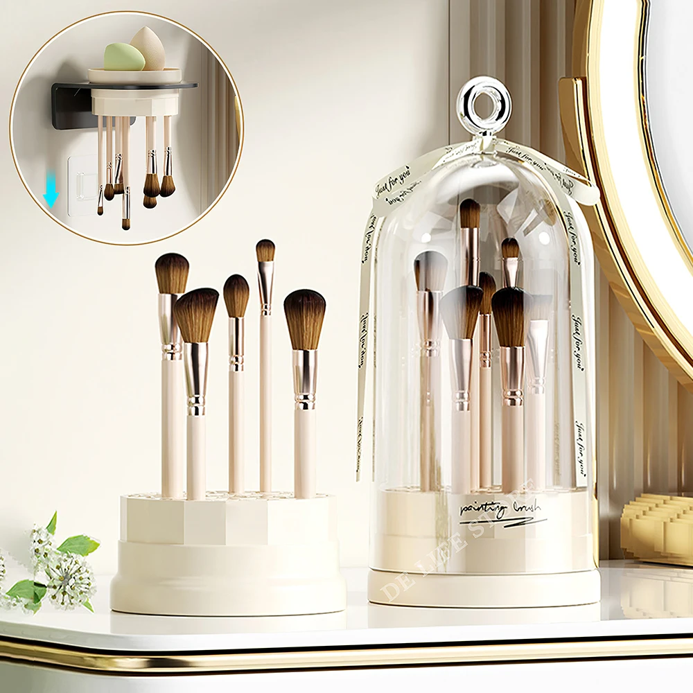 Makeup Organizer Makeup Brush Storage Box With Lid Light Luxury Eyebrow Eyeshadow Organizer 3-In-1 Dustproof Makeup Brush Holder