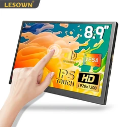 LESOWN 8.9 10.1 inch Small Wide Touchscreen Monitor mini HDMI USB C 1920x1200 IPS PC Screen Extender Portable Display with Stand