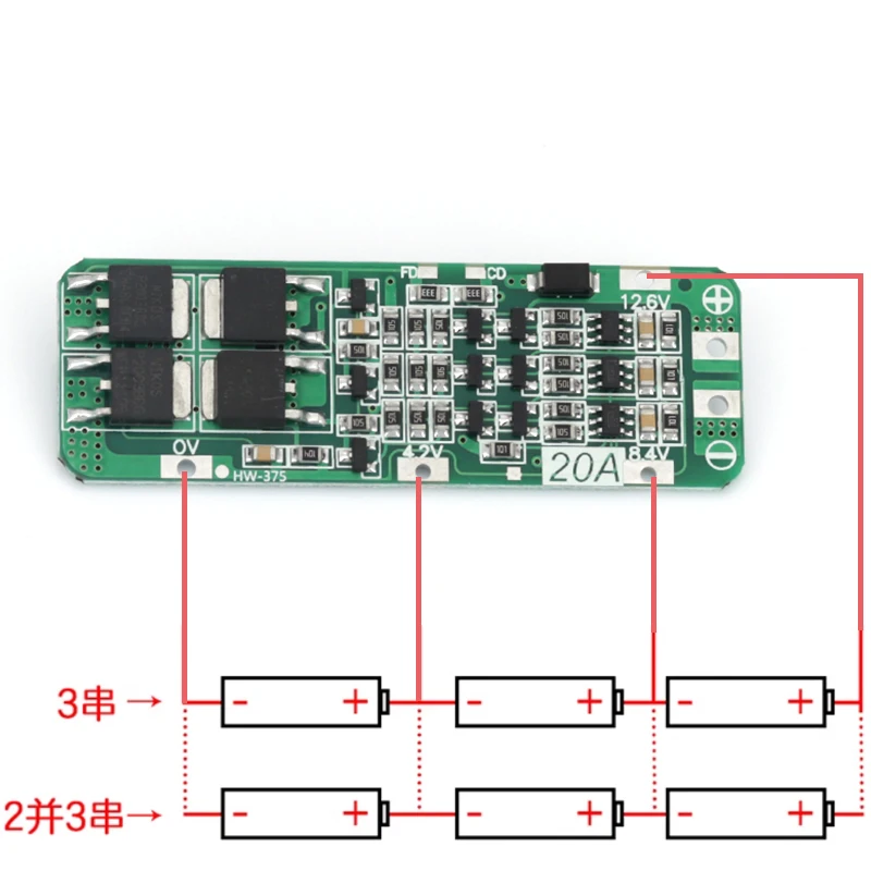1-10PCS 3S 20A Li-Battery 18650 Charging Board PCB BMS Protection Board For Drill Motor 12.6V Lipo Cell Module 64x20x3.4mm