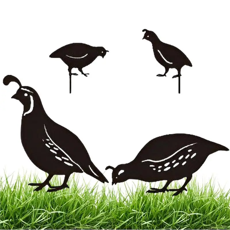 

Quail Metal Yard Stakes 4 Pieces Quail Family Metal Art Decor Creative Animal Silhouette Garden Stakes For Yard Park Walkway