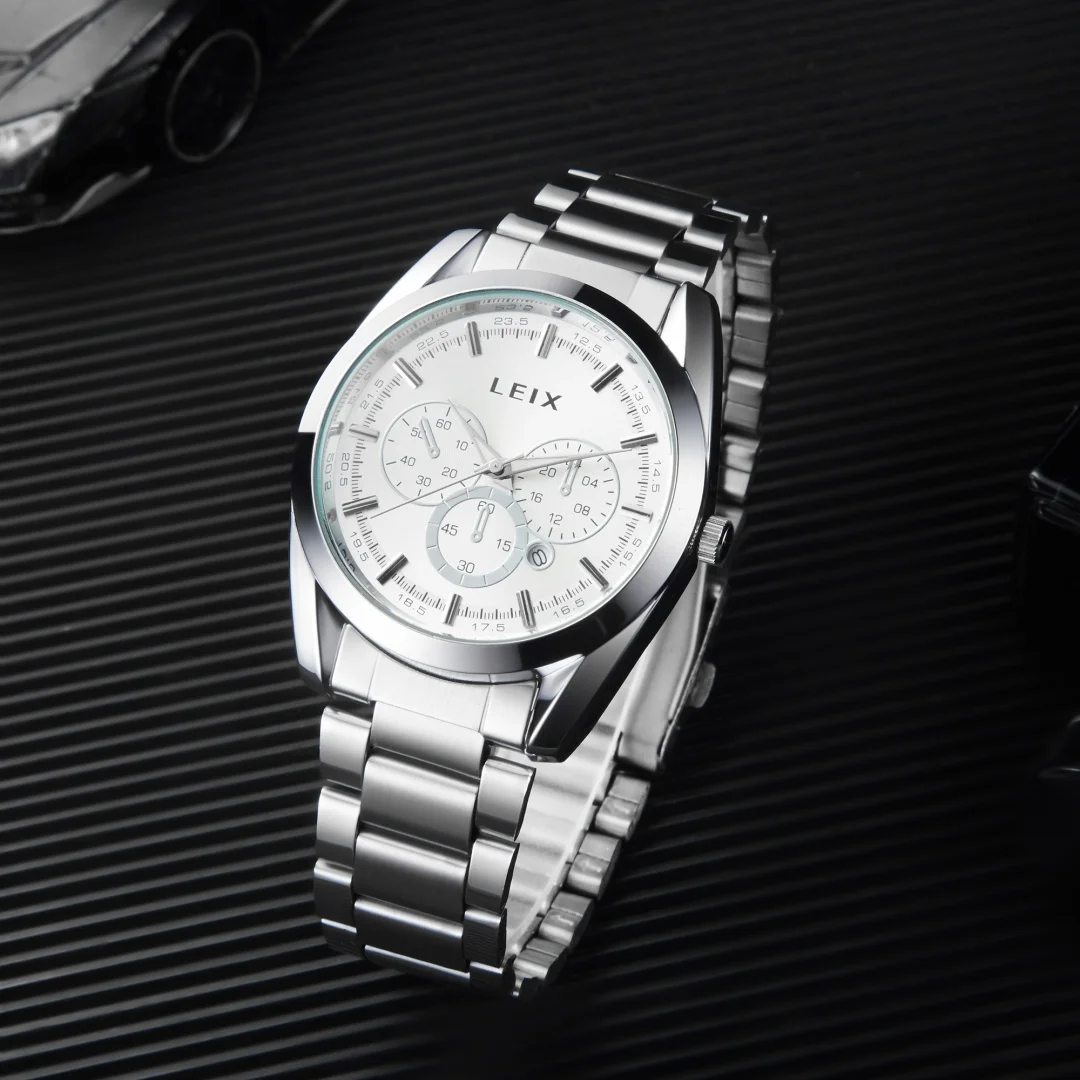 Relojes de lujo a la moda para hombre, reloj de cuarzo informal de acero inoxidable para negocios para hombre, reloj de pulsera con esfera grande y fecha, reloj Masculino