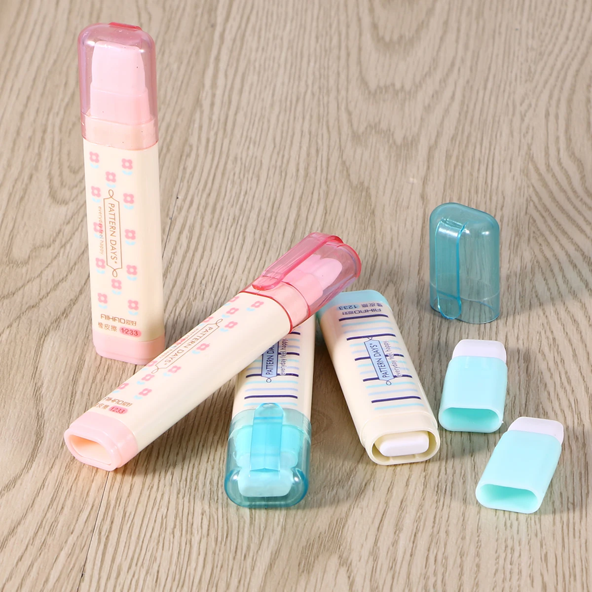 4 قطعة محايات ثلاث طبقات مختلط اللون لغز نمط ممحاة قلم رصاص عصا للطلاب محايات القرطاسية متعة قابلة لإعادة الاستخدام