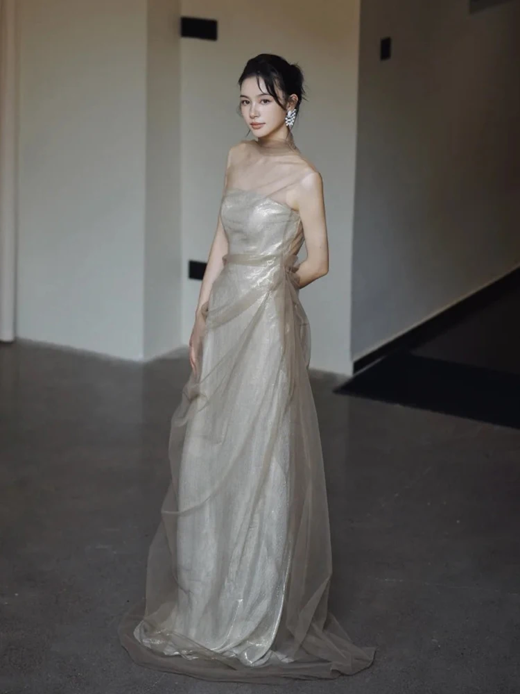 

Ele Vintage Engagement Dr Women's Birthday Celebration Gown Luxury Wedding Dr Wine Offering Outfit A-Line Skirt