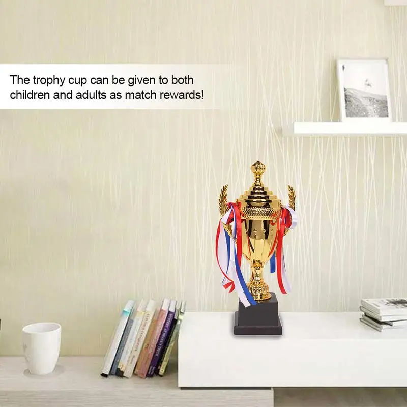 Large Gold Trophy Cup Custom Trophy Colorful Ribbon Gold Award For Sports Tournaments Competitions Soccer Football League Match