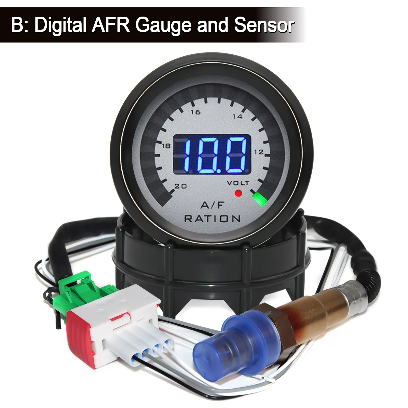 2 "52mm LED Digital Display Luft-kraftstoff Verhältnis Gauge Geräuchertes Gesicht AFR Volt Meter Automotive Voltmeter mit Pfeilband Sauerstoff Sensor 12V – Detail 9
