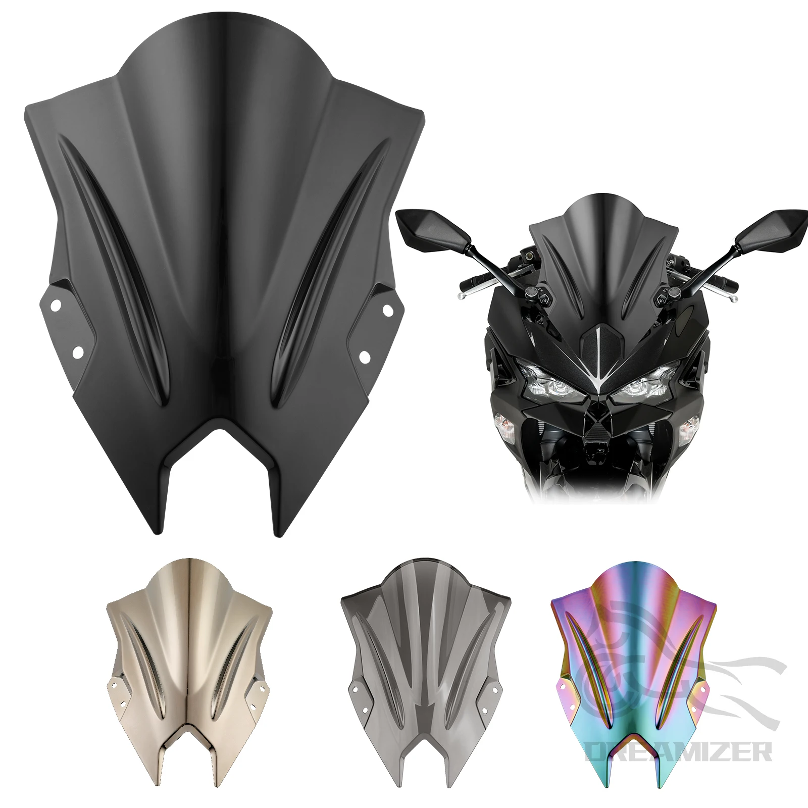 

Новые аксессуары для мотоциклов Kawasaki Ninja 500 SE 2024-2026: ветровое стекло, дефлектор, двойной купол-экран
