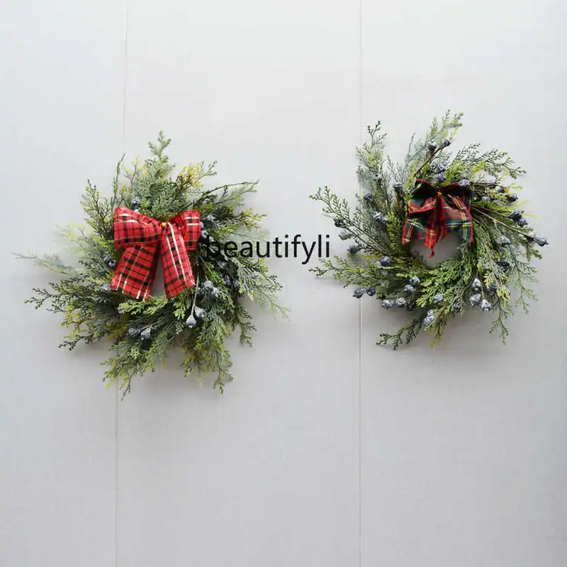 

New Christmas wreath Christmas decorative door hanging simulated cypress ribbon bow pendant