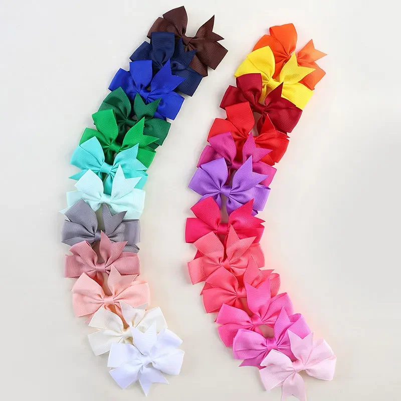 24pcs Solid Ribbon Hair Bows With Clips Girls Boutique Hairclips Headwear Children Mini Hairgrips Kids Colorful Hair Accessories