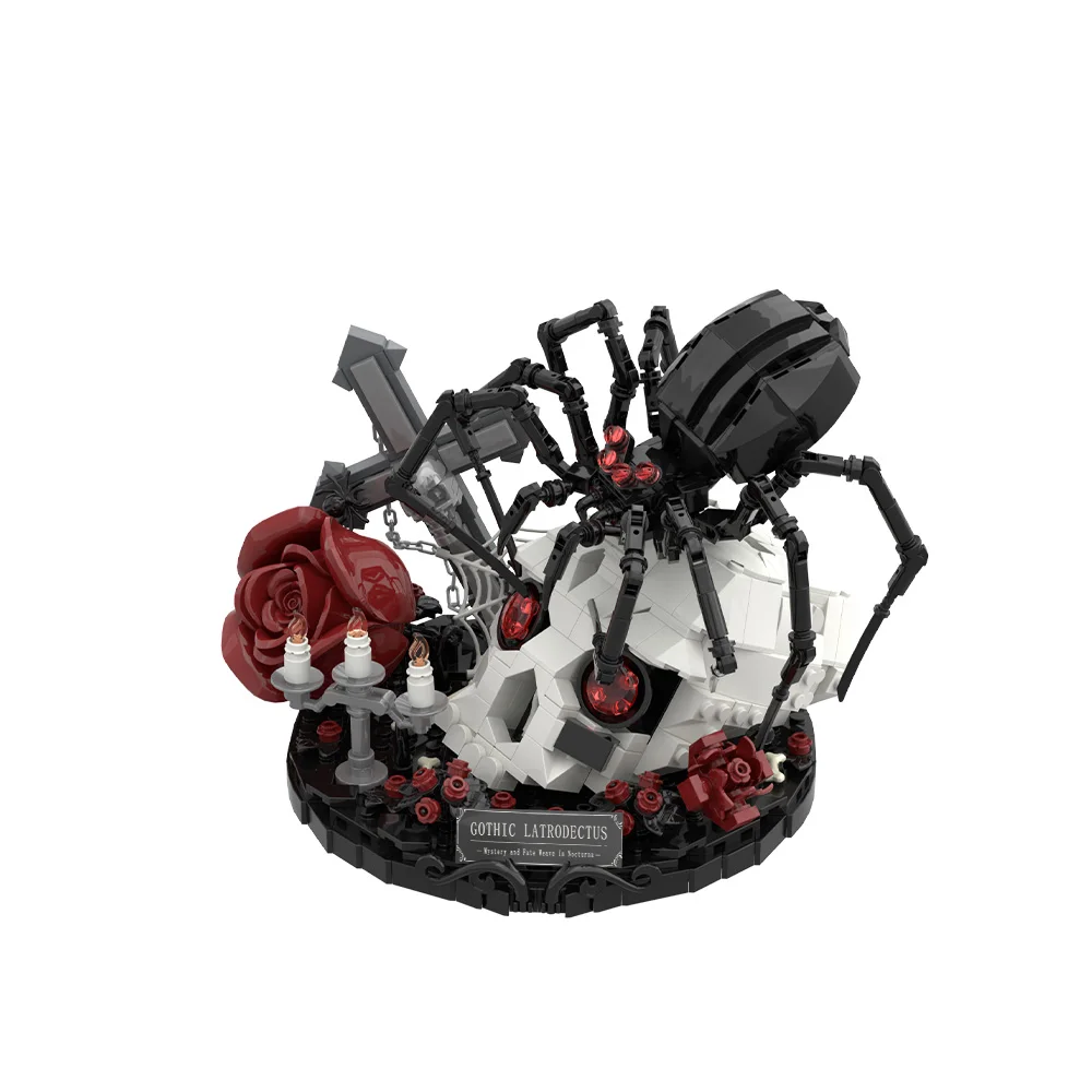 

MOC Goth Flower Spide Building Blocks Realistic Spider 3D Skull Flowers with Cross Dark Decor Bricks Toy for Adults