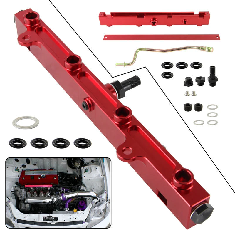 Aluminum High Volume Fuel Rail Fits For Honda Civic K20 K20A2 K20A3 K20Z1 Acura RSX Integra Type R EP3 DC5 K24 Red / Black