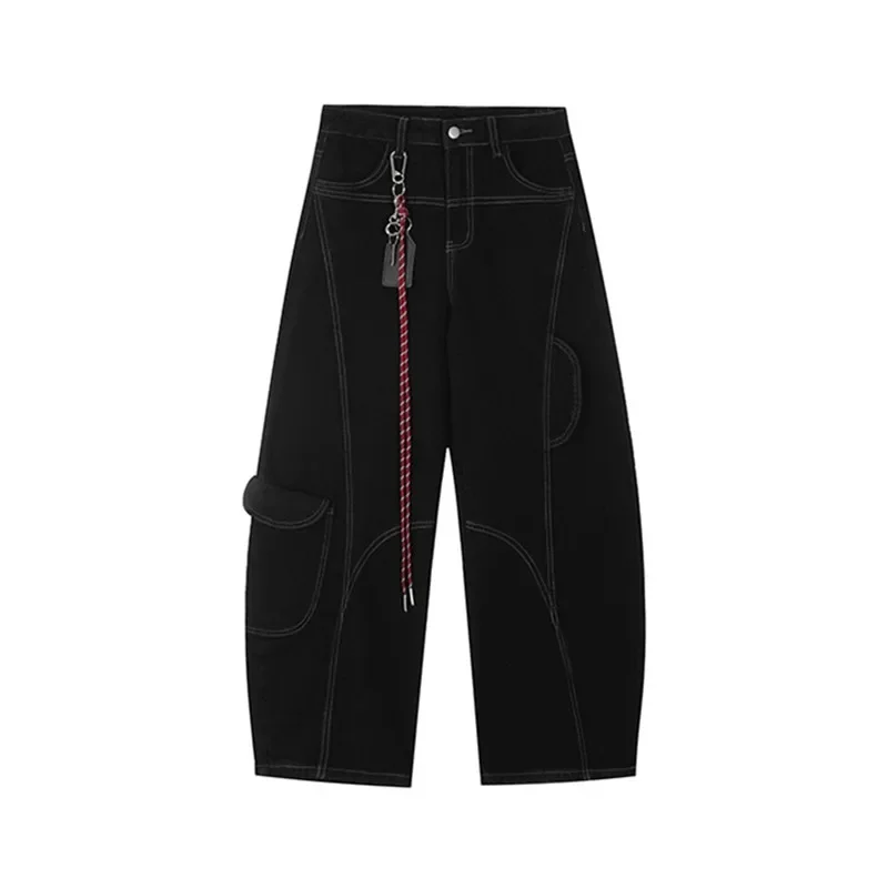 Femmes Cyber Y2K rétro rouge Patchwork Baggy Cargo jean haute rue Vintage jambe large Denim pantalon Streetwear pantalon ample