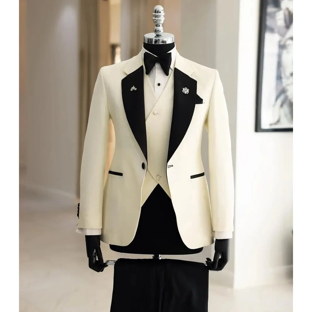 

High-end Men's Suits 3 Piece Elegant Single Button Wedding Groom Party Tuxedo Fashion Banquet Dinner Formal Slim Male Suit