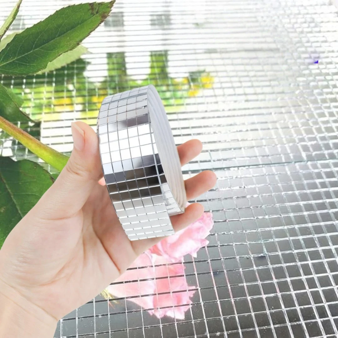 2 Rollen 1 m/78,74 Zoll selbstklebende Mini-Glasspiegel, Mosaikfliesen, Disco-Kugelspiegelfliesen, selbstklebende Disco-Klebebänder, Spiegelfliesen