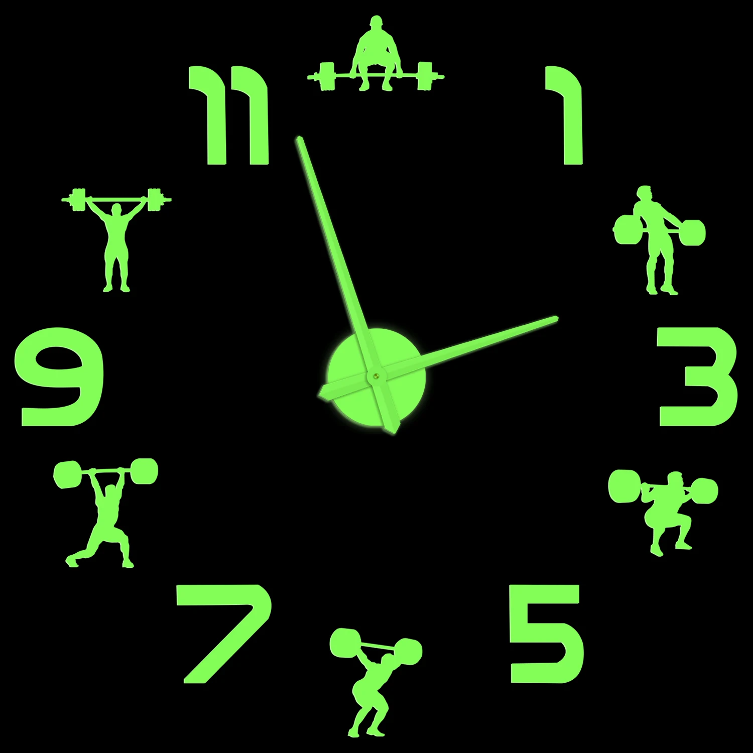 

Weightlifting Glowing LED Wall Clock GYM Decor Work Out Powerlifting Large Luminous Self Adhesive DIY Watch For Fitness Room