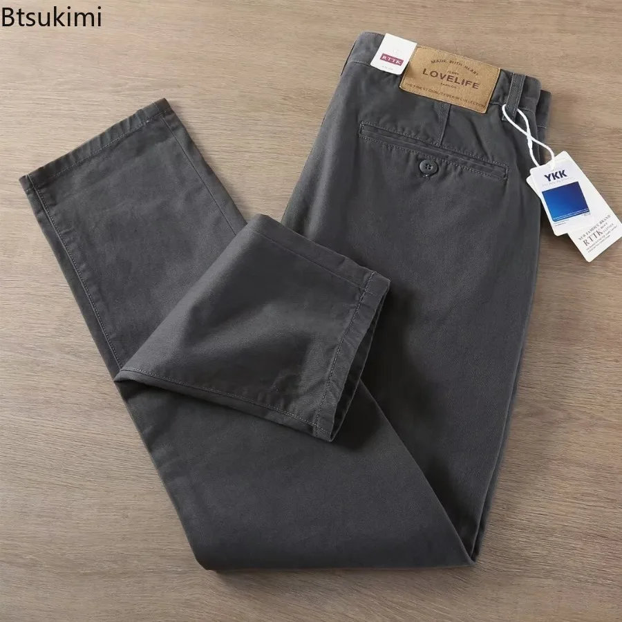 New 2025 Men's Spring and Autumn Retro Comfort Straight Pants Slacks Washed Overalls 100% Cotton Fashion Loose Casual Pants Male