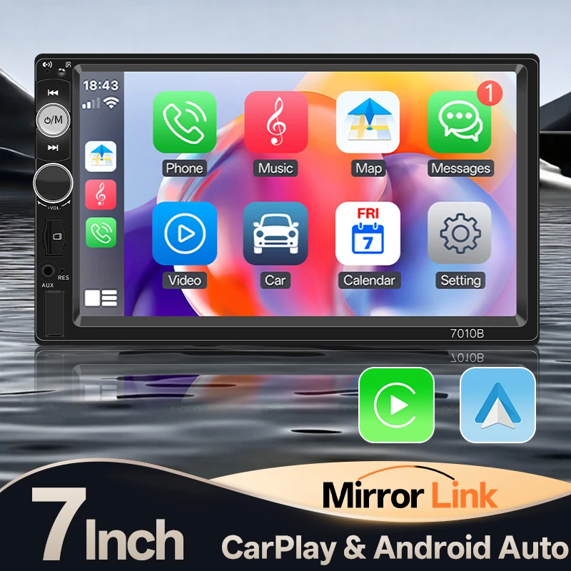 HIPPCRON 2din راديو السيارة Carplay أندرويد السيارات 7 "شاشة تعمل باللمس ستيريو الوسائط المتعددة مشغل MP5 العالمي مرآة ربط دعم الكاميرا #1