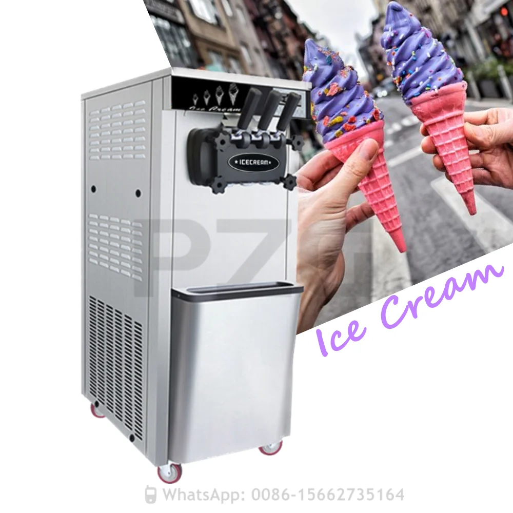 18~22L/H Commercial Low Noise Floor Standing 1800W Three Flavors Soft Serve Ice Cream Machine For Sale