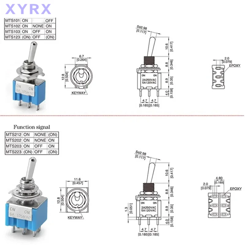 In spot 10PCS Toggle Switches Mini 3Pin 6Pin ON-ON/ON-OFF-ON ower Button Switch Car MTS-102 MTS-103 MTS-202 MTS-203