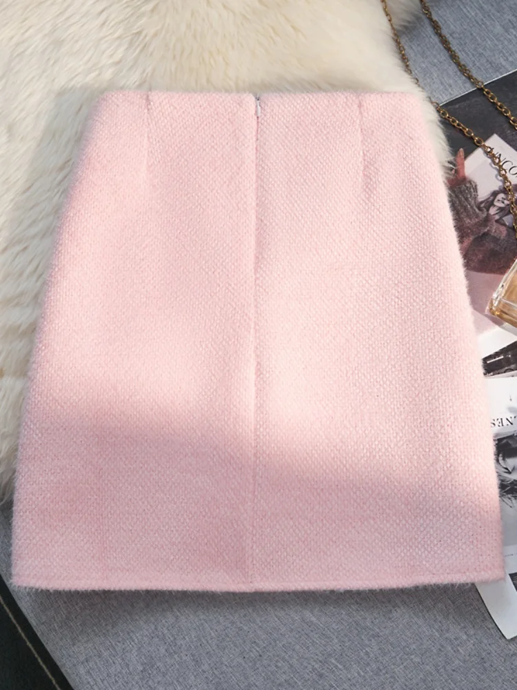 SMTHMA تنورة صوفية للنساء جديد الخريف الشتاء عطر صغير نمط التخسيس ألف خط تنورة قصيرة #3