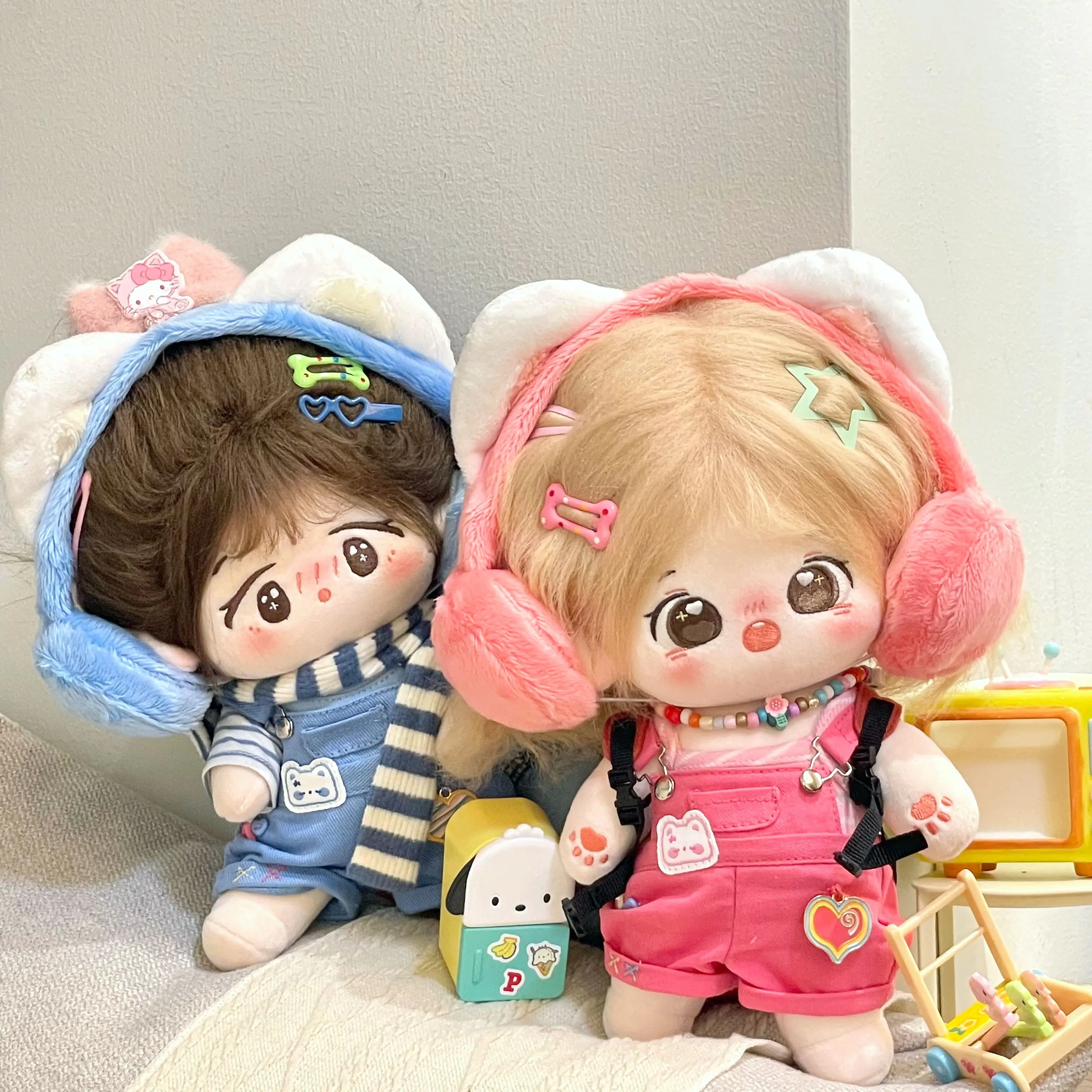 20cm Dopamine Series Rainbow Jump Candy Sweet Music Girl Overalls Suit 20cm Plush Cotton Doll Change Clothes Outfits Gift