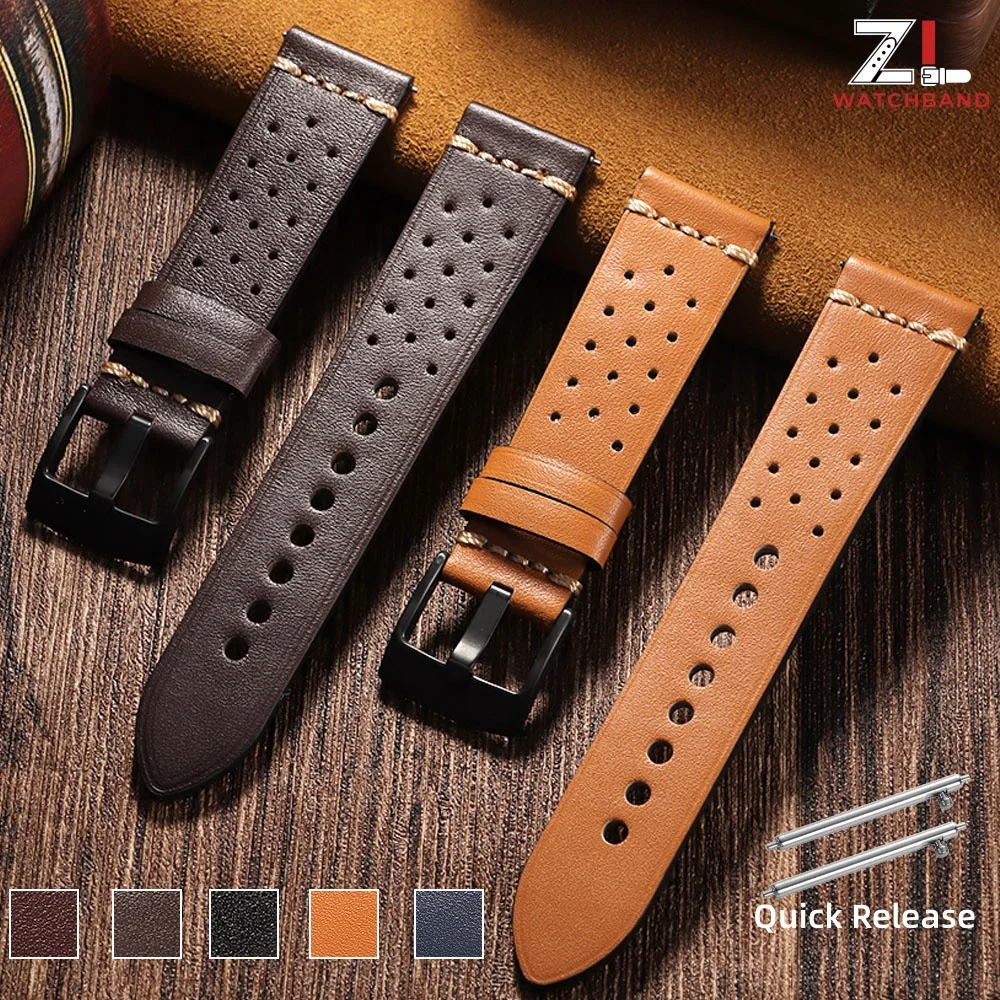 Bracelets de montre respirants en cuir véritable, 20mm 22mm, à dégagement rapide, Vintage, pour Omega, pour hommes et femmes, bracelet de montre de Sport