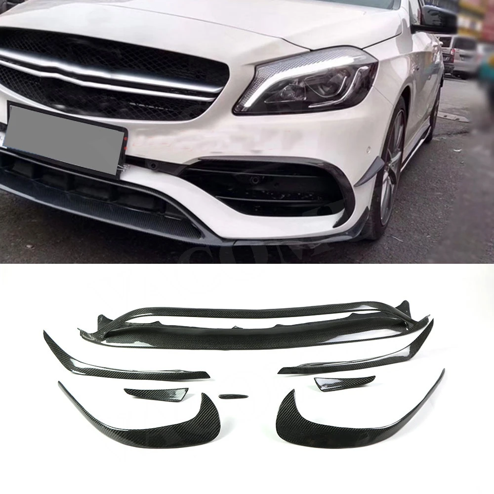 

VACOMUL Carbon Fiber Front Lip Spoiler Splitters For Benz A Class W176 A200 A250 A45 AMG Side Bumper Trims 2016-2019 Car Styling