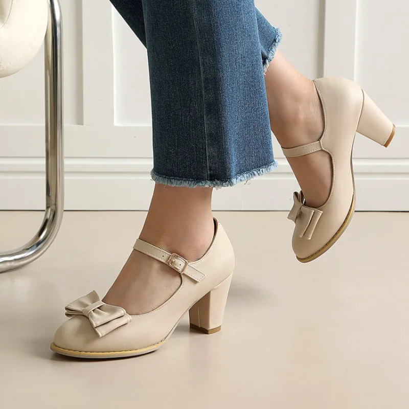 2026 Spring New Women's High Heels with One Line Buckle Design and Bow Decoration Suitable for Party, Date, Office, Daily Use