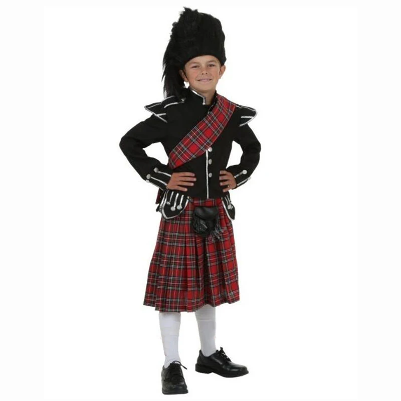 

2-4T 4-12Y Full Set Boys Scotsman Costume Scottish Soldier Guard Outfit Tartan Kilt Set