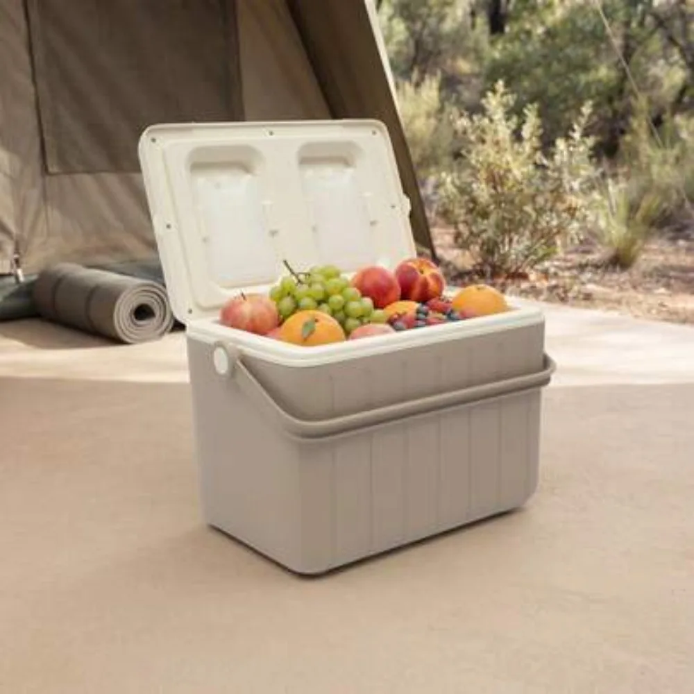 18L Portable Camping Cooler Box Insulated Ice Chest with 2 Reusable Ice Packs, Outdoor Cold Keeping Storage Container for Picnic Beach Fishing Road Trip, Lightweight Leakproof Handle Design