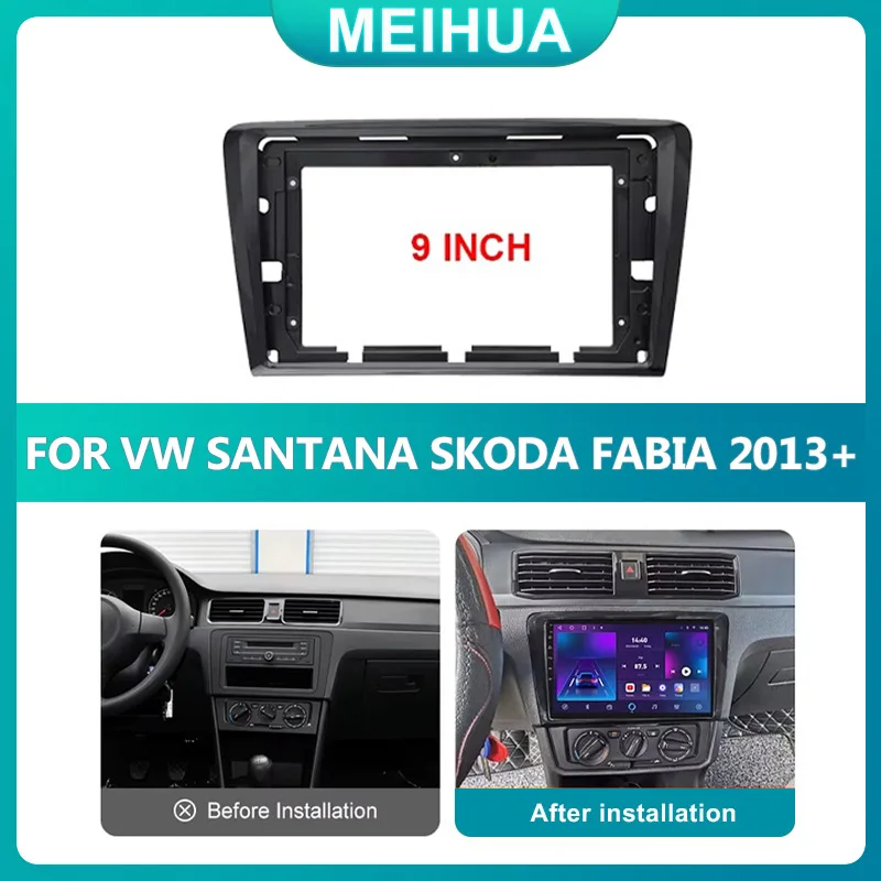 9 Inch Car Radio Frame Fascia For VW Santana SKODA Rapid Spaceback 2013-2020 Bezel Panel Frame Dashboard Mount Kit