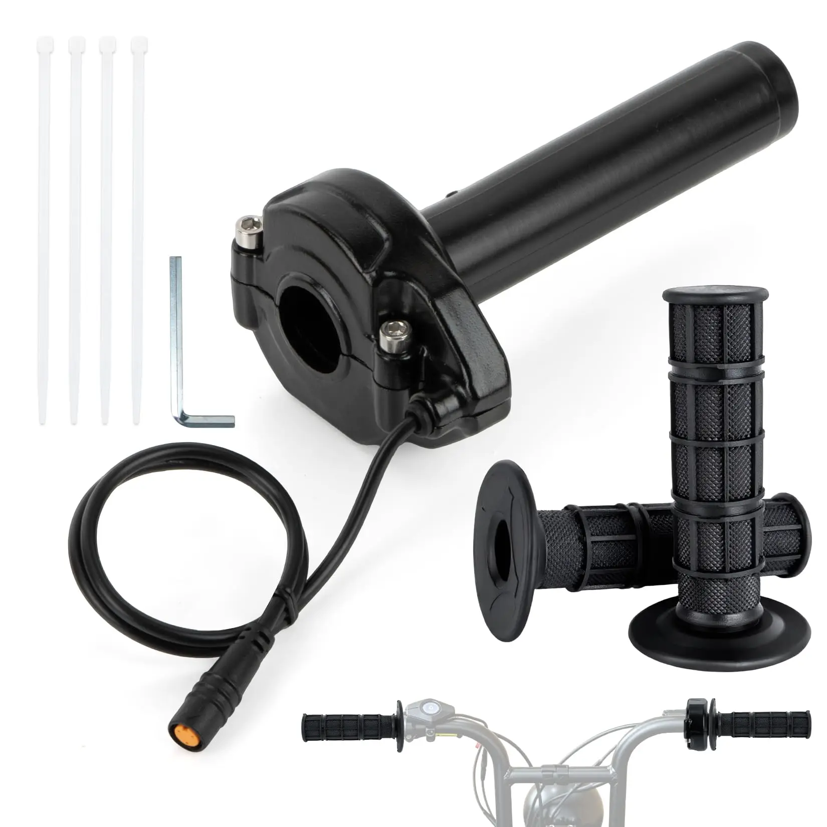 Full Twist Throttle with Grips for Super 73 & Bafang Mid Drive Kit Black 3-Pin Female Throttle,Fits 22mm Handlebars, Aluminum