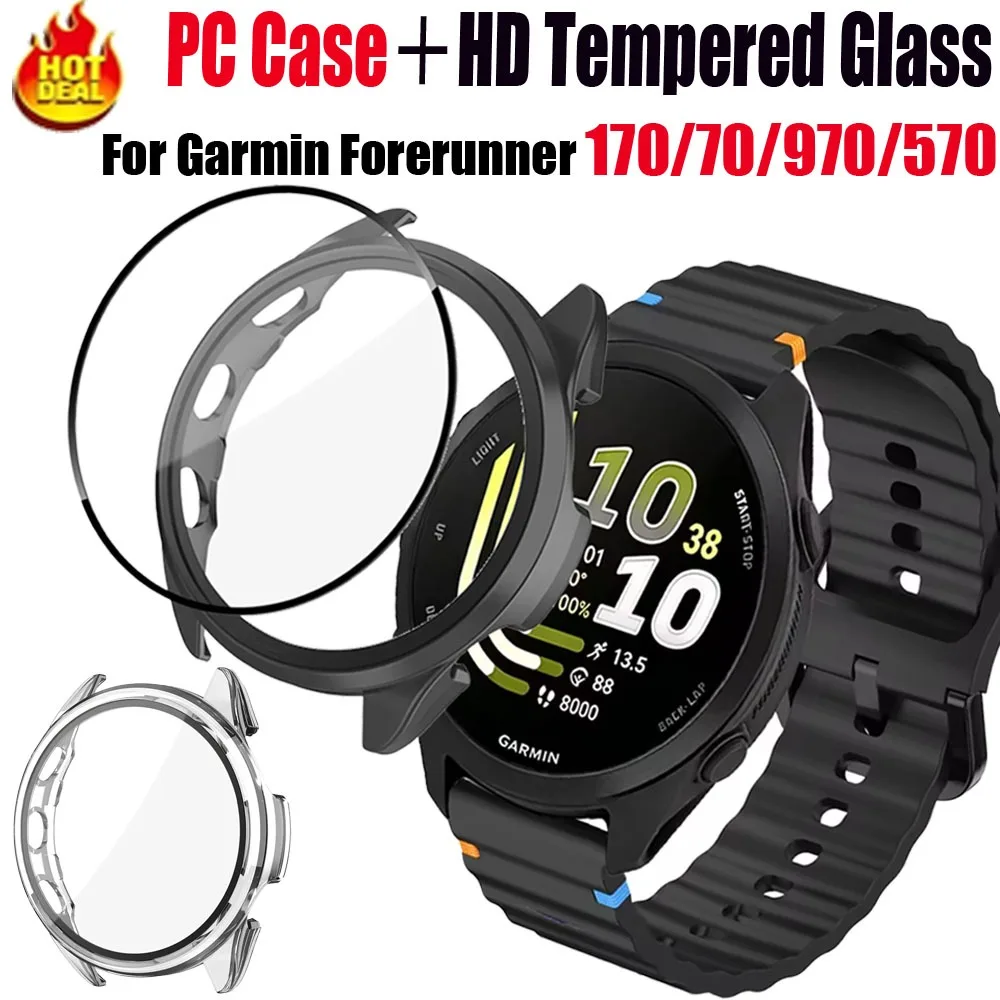 Чехол для ПК + защитное стекло из закаленного стекла для Garmin Forerunner 170/70/970/570/965/265/165, защитный корпус для Garmin Venu 4 45/41 мм/Active 6/5