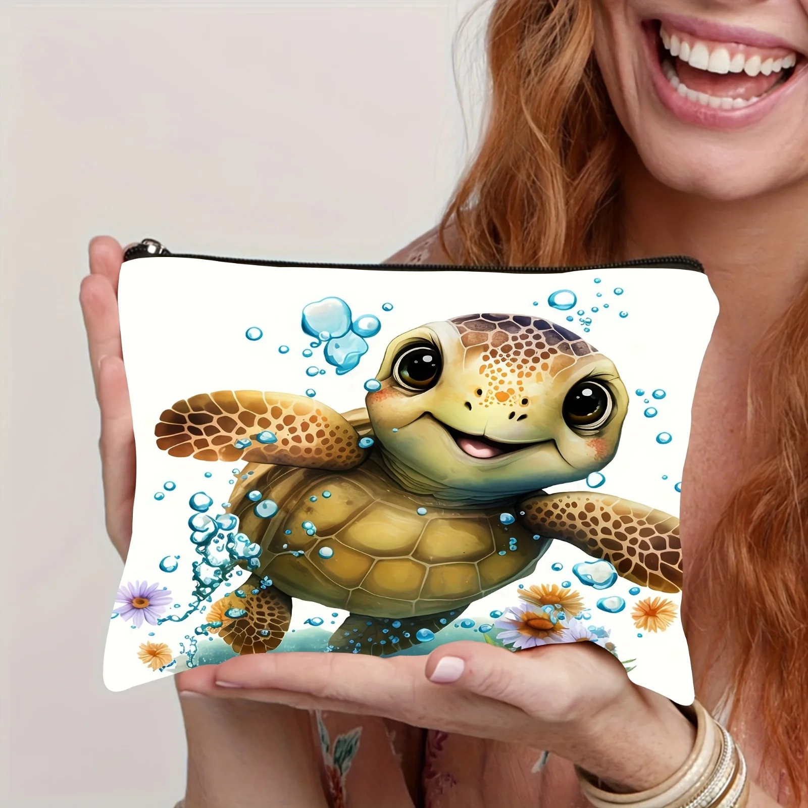 حقيبة مستحضرات التجميل بنمط السلحفاة البحرية مناسبة للسفر، حقائب إكسسوارات أساسيات السفر، حقائب أدوات الزينة المحمولة للبالغين، للجنسين،