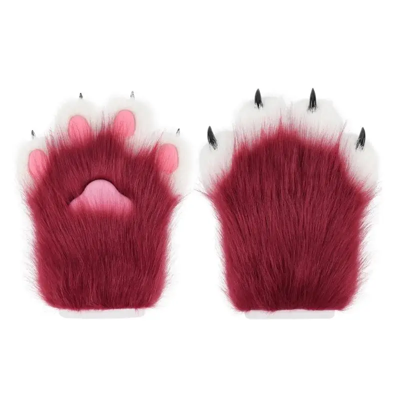 

652F перчатки с лапами животных, пушистые плюшевые кошачьи лапы, перчатки для рук на Рождество, Хэллоуин, варежки для реквизит