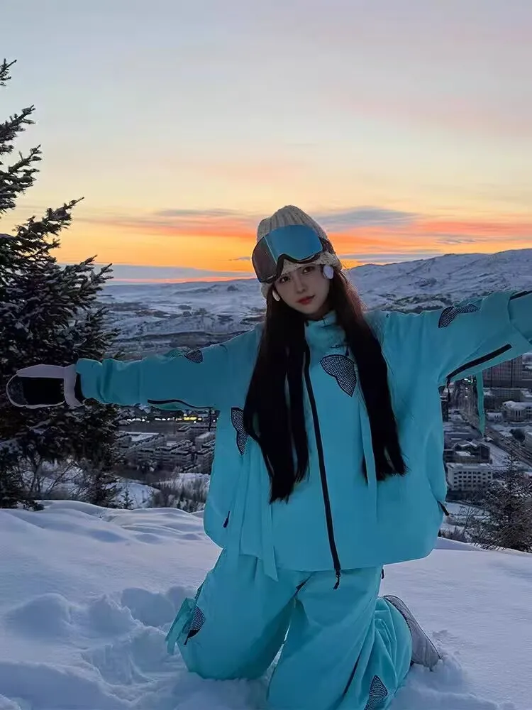 Blue Ski Suit Female Autumn and Winter New Super Nice Windproof Waterproof Snow Suit горнолыжный костюм