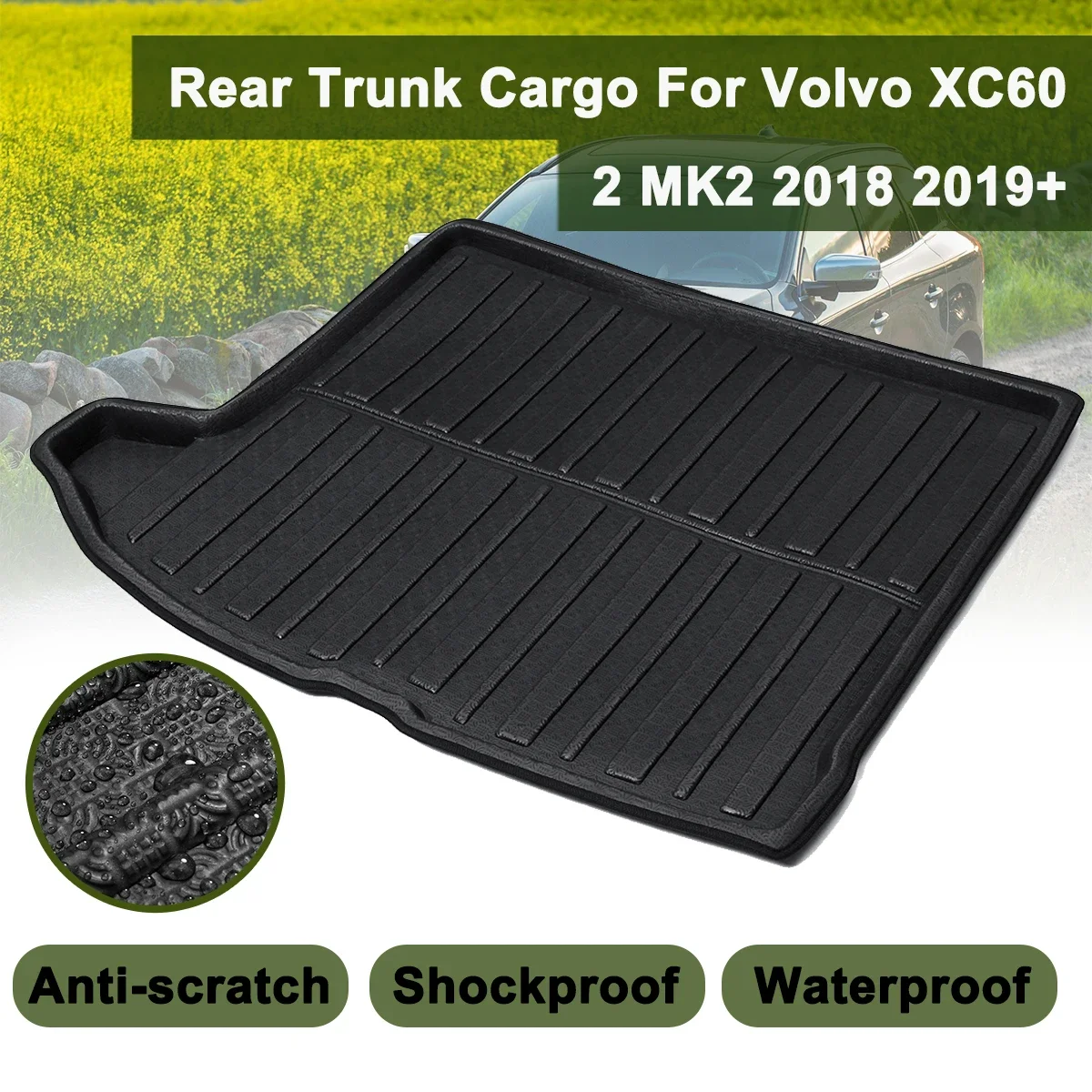 Car Boot Cargo Liner Rear Trunk Boot Mat Floor Carpet Waterproof Luggage Tray Mud Protector For Volvo XC60 2 MK2 2018 2019+