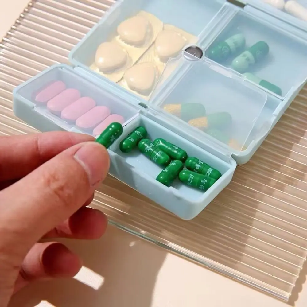 5 Farben, kreatives Design, 7 Fächer, robuste, wasserdichte Pillendose, magnetisch, faltbar, multifunktionale Pillenbox, ideal für Reisen. – Detail 8