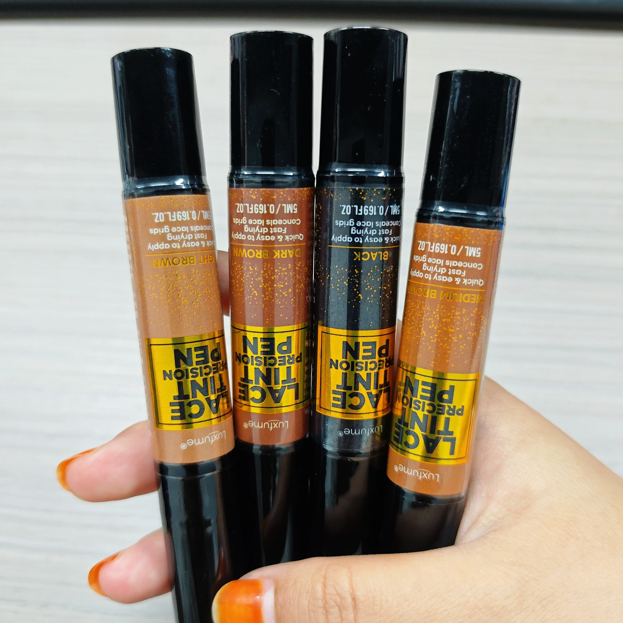 Wig Lace Dyeing Stick with Brush 5ml/0.169oz Waterproof Portable Lace Knot Concealer Light Brown Dark Brown Lace Tint