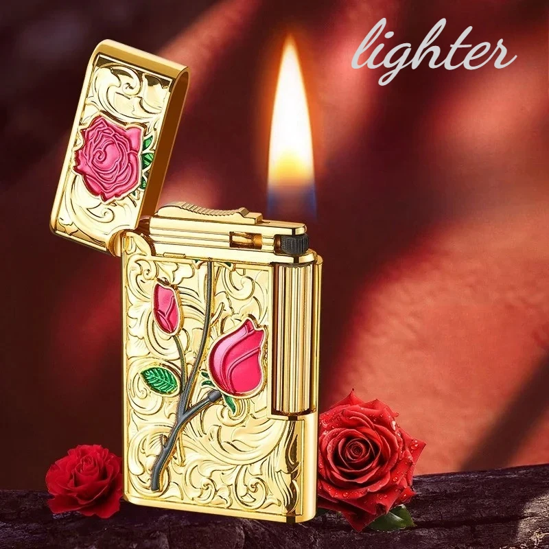 

Exquisite Lighter Relief Rose Side Sliding Grinding Wheel Cigar Classic Personalized Pattern Lighter Cigarette Accessories 2026