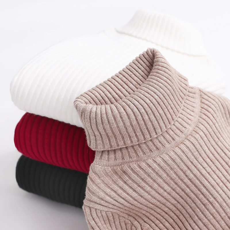 

New Knitted Bottoming Sweater Autumn Boys Girls Turtleneck Warm Knitwear Kids Casual Pullover Spring Children Clothes 2-12 Years