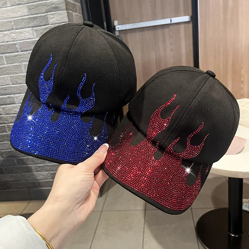 Fashion Hot-drilling Flame Baseball Cap for Men and Women Outdoor Personalized Street Style Sunshade and Sunscreen Cap